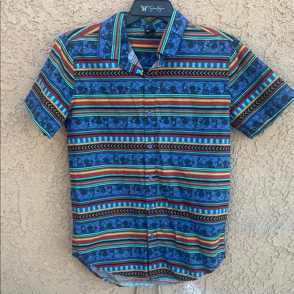Disney Movie Emperor’s New Grove Blue and Red Striped Men's Shirt Sz M